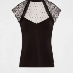 T-shirt Manches Courtes à Dentelle Noir Femme 8 T-shirt Manches Courtes à Dentelle Noir Femme -Morgandetoi Boutique t shirt manches courtes a dentelle noir femme vue3 32536300949200100