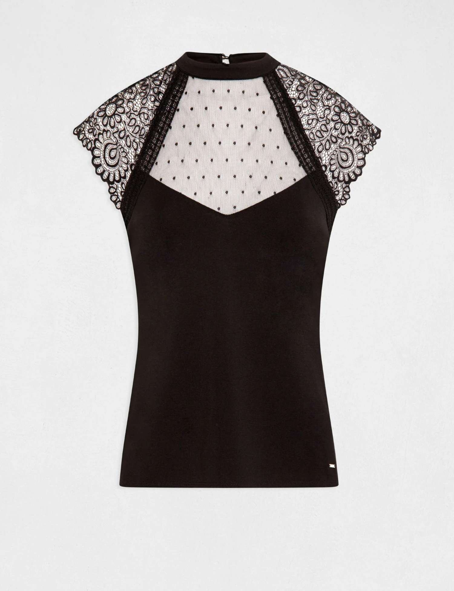 T-shirt Manches Courtes à Dentelle Noir Femme 4 T-shirt Manches Courtes à Dentelle Noir Femme – Image 4