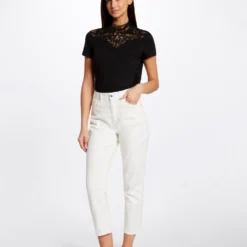 T-shirt Manches Courtes à Dentelle Noir Femme -Morgandetoi Boutique t shirt manches courtes a dentelle noir femme vue5 32536300941980100