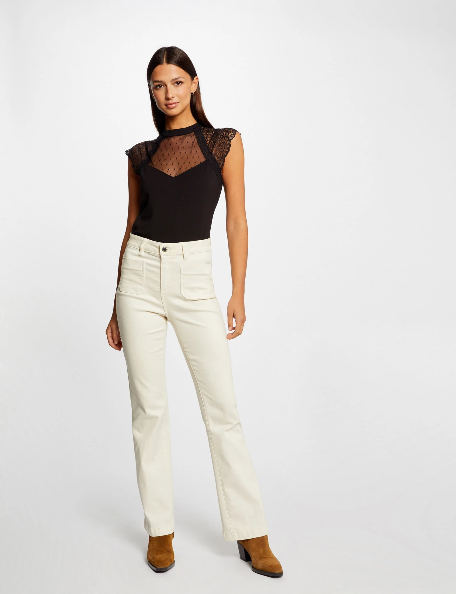 T-shirt Manches Courtes à Dentelle Noir Femme 3 T-shirt Manches Courtes à Dentelle Noir Femme – Image 3