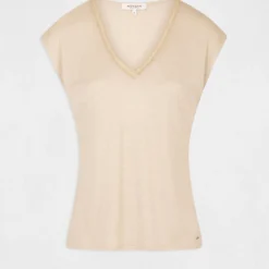 T-shirt Manches Courtes à Détails Bijoux Beige Femme -Morgandetoi Boutique t shirt manches courtes a details bijoux beige femme vue3 32536300906930202