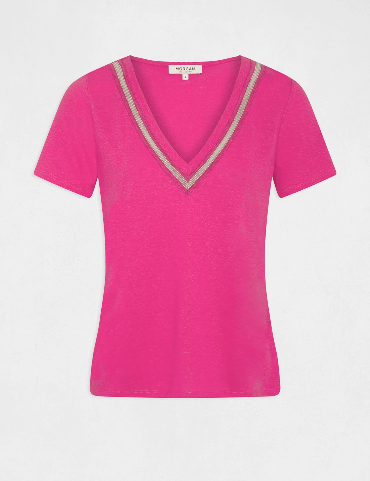 T-shirt Manches Courtes à Détails Bijoux Rose Fonce Femme 4 T-shirt Manches Courtes à Détails Bijoux Rose Fonce Femme – Image 4