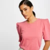 T-shirt Manches Courtes à épaulettes Rose Femme