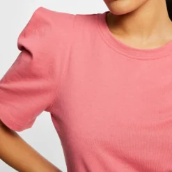 T-shirt Manches Courtes à épaulettes Rose Femme -Morgandetoi Boutique t shirt manches courtes a epaulettes rose femme vue4 32536300928510503