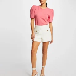 T-shirt Manches Courtes à épaulettes Rose Femme -Morgandetoi Boutique t shirt manches courtes a epaulettes rose femme vue5 32536300928510503