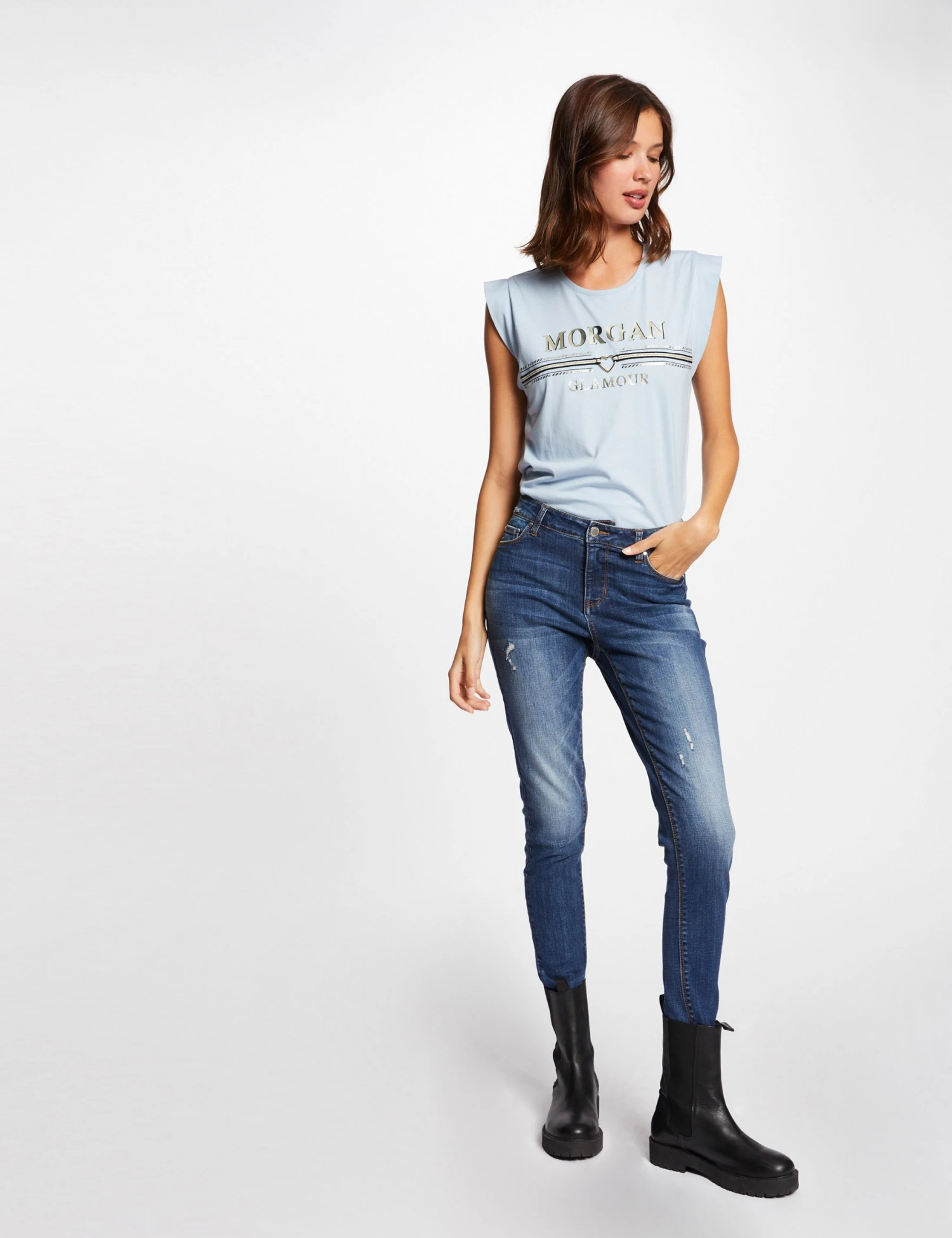 T-shirt Manches Courtes à Inscription Ciel Femme 3 T-shirt Manches Courtes à Inscription Ciel Femme – Image 3