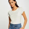 T-shirt Manches Courtes à Inscription Ecru Femme