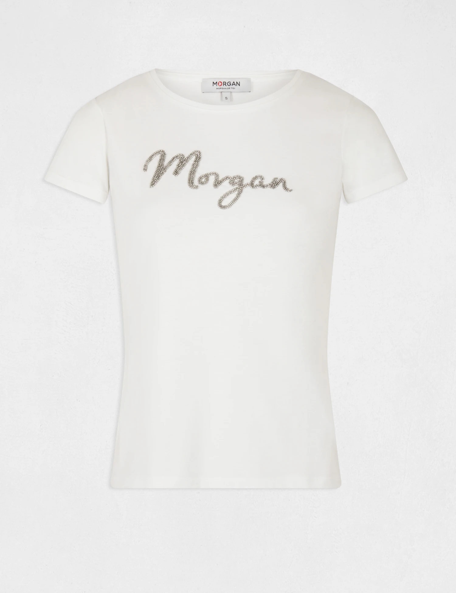 T-shirt Manches Courtes à Inscription Ecru Femme 4 T-shirt Manches Courtes à Inscription Ecru Femme – Image 4