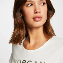 T-shirt Manches Courtes à Inscription Ecru Femme 9 T-shirt Manches Courtes à Inscription Ecru Femme -Morgandetoi Boutique t shirt manches courtes a inscription ecru femme vue4 32536300887620201