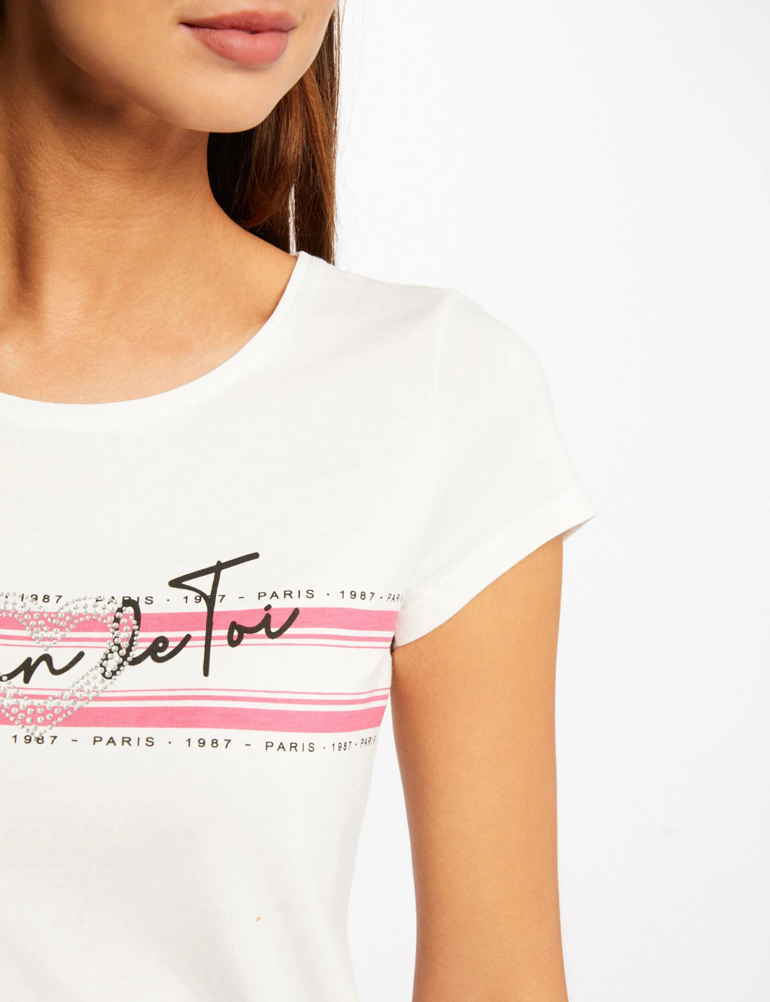 T-shirt Manches Courtes à Inscription Fuchsia Femme 5 T-shirt Manches Courtes à Inscription Fuchsia Femme – Image 5