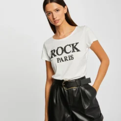 T-shirt Manches Courtes à Inscription Noir Femme