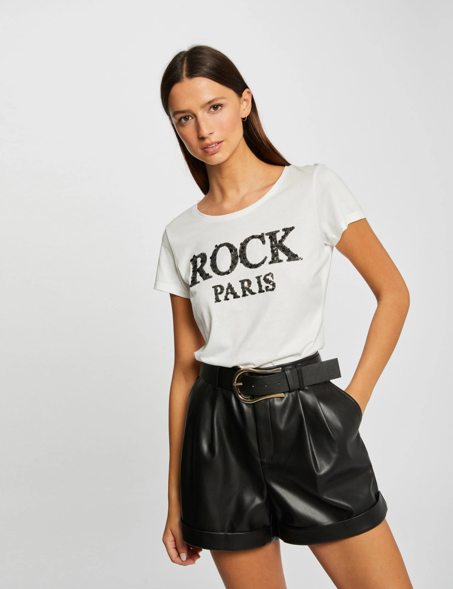 T-shirt Manches Courtes à Inscription Noir Femme 1 T-shirt Manches Courtes à Inscription Noir Femme