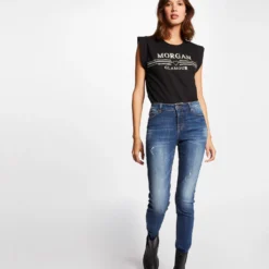 T-shirt Manches Courtes à Inscription Noir Femme -Morgandetoi Boutique t shirt manches courtes a inscription noir femme vue5 32536300883890100