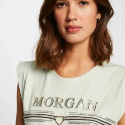 T-shirt Manches Courtes à Inscription Vert Clair Femme -Morgandetoi Boutique t shirt manches courtes a inscription vert clair femme vue4 32536300883890607