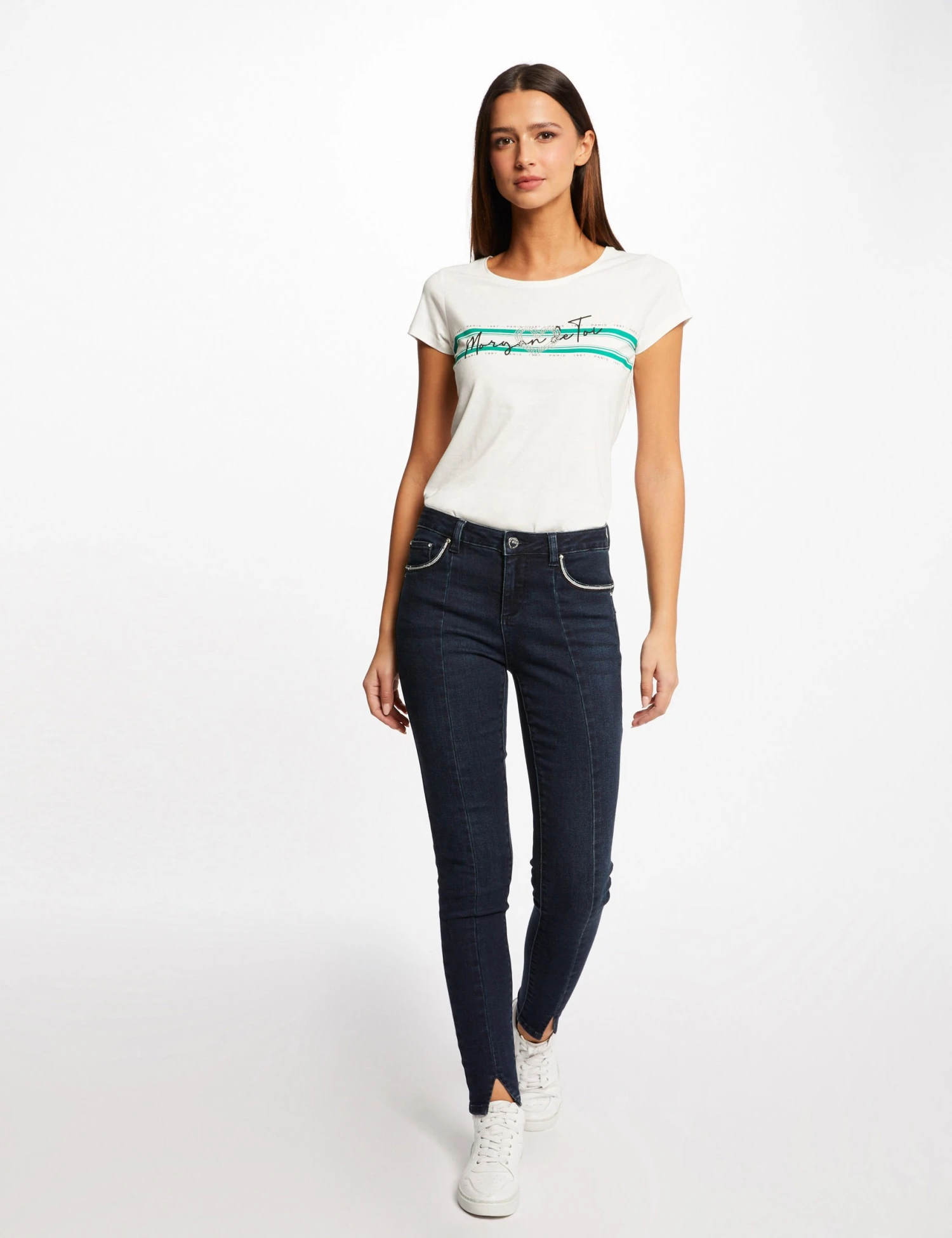 T-shirt Manches Courtes à Inscription Vert Moyen Femme 3 T-shirt Manches Courtes à Inscription Vert Moyen Femme – Image 3