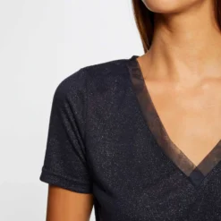 T-shirt Manches Courtes à Paillettes Marine Femme -Morgandetoi Boutique t shirt manches courtes a paillettes marine femme vue4 32536300951820301