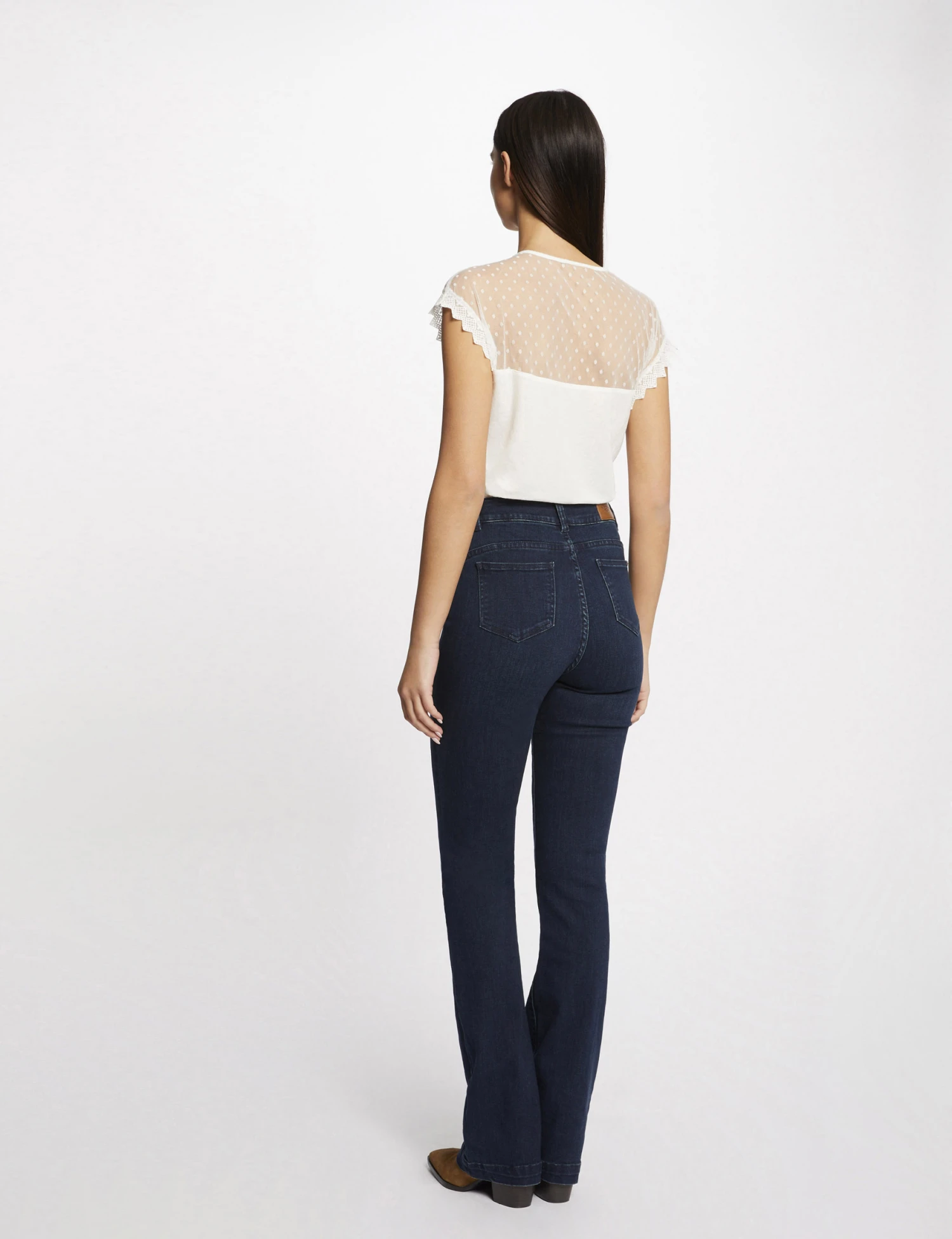 T-shirt Manches Courtes à Plumetis Ecru Femme 2 T-shirt Manches Courtes à Plumetis Ecru Femme – Image 2