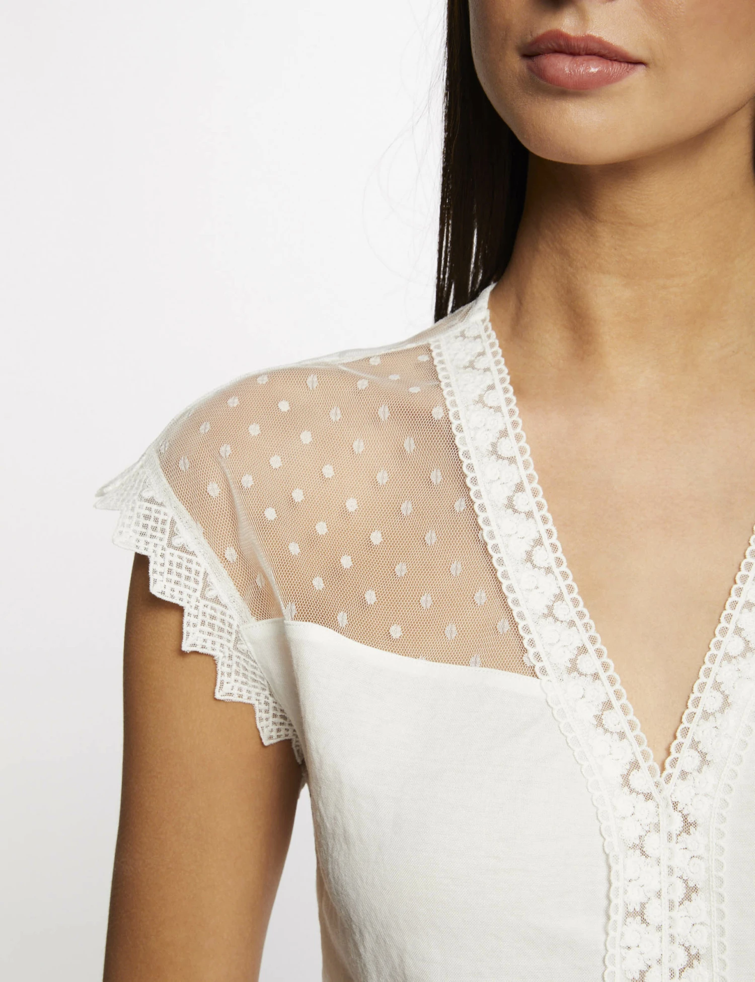 T-shirt Manches Courtes à Plumetis Ecru Femme 5 T-shirt Manches Courtes à Plumetis Ecru Femme – Image 5