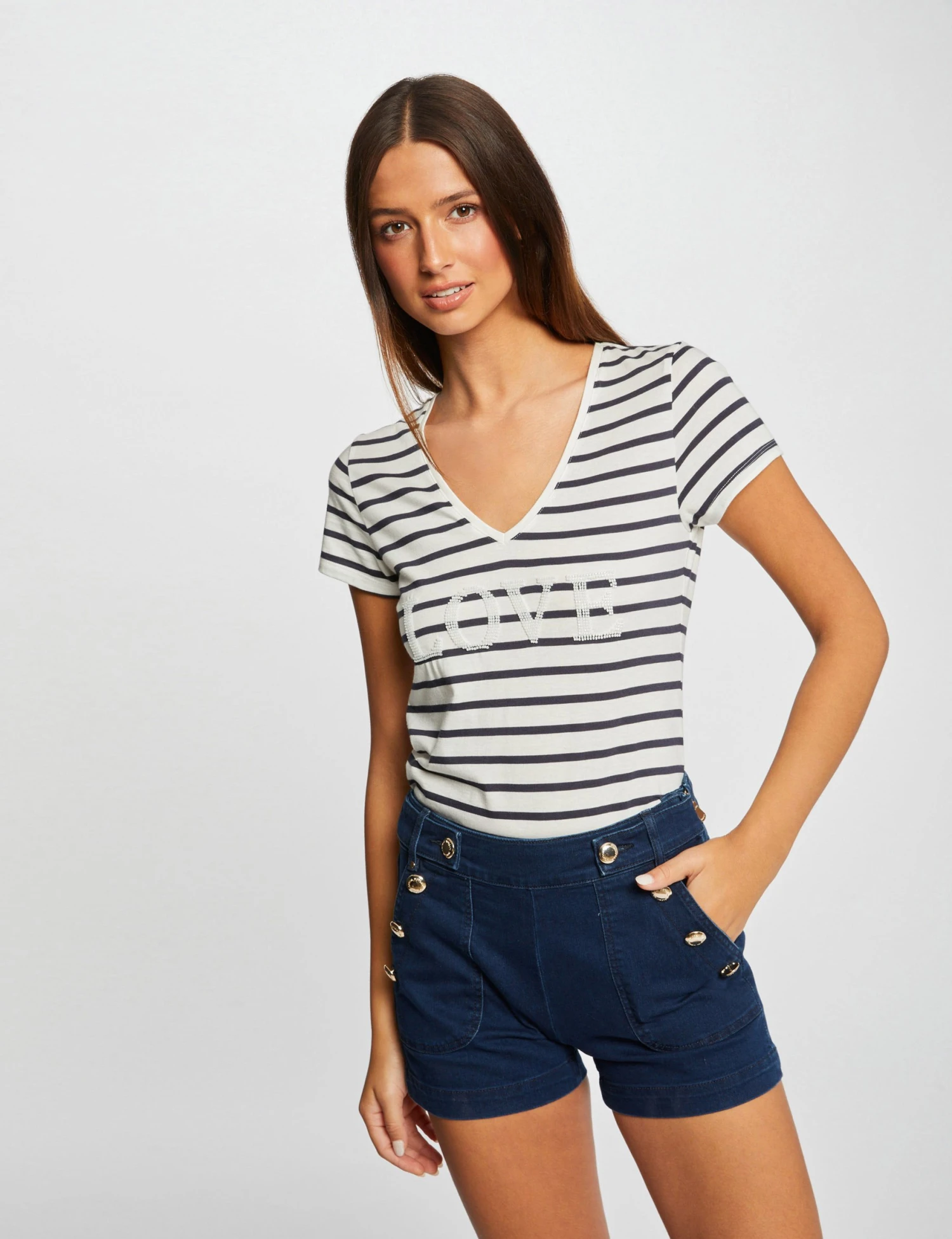 T-shirt Manches Courtes à Rayures Marine Femme 1 T-shirt Manches Courtes à Rayures Marine Femme