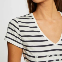 T-shirt Manches Courtes à Rayures Marine Femme 9 T-shirt Manches Courtes à Rayures Marine Femme -Morgandetoi Boutique t shirt manches courtes a rayures marine femme vue4 32536300965940301