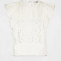 T-shirt Manches Courtes à Volants Ecru Femme -Morgandetoi Boutique t shirt manches courtes a volants ecru femme vue3 32536300939200201