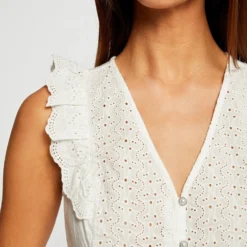 T-shirt Manches Courtes à Volants Ecru Femme -Morgandetoi Boutique t shirt manches courtes a volants ecru femme vue4 32536300939210201