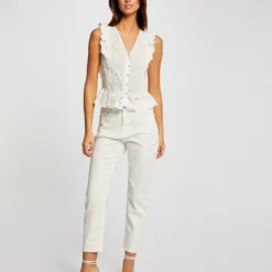 T-shirt Manches Courtes à Volants Ecru Femme -Morgandetoi Boutique t shirt manches courtes a volants ecru femme vue5 32536300939210201