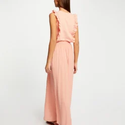 T-shirt Manches Courtes à Volants Rose Moyen Femme -Morgandetoi Boutique t shirt manches courtes a volants rose moyen femme vue2 32536300939210514