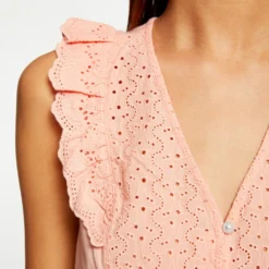 T-shirt Manches Courtes à Volants Rose Moyen Femme -Morgandetoi Boutique t shirt manches courtes a volants rose moyen femme vue4 32536300939210514