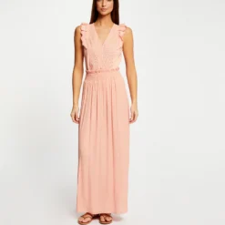 T-shirt Manches Courtes à Volants Rose Moyen Femme -Morgandetoi Boutique t shirt manches courtes a volants rose moyen femme vue5 32536300939210514