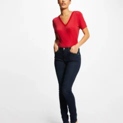 T-shirt Manches Courtes Avec Col En V Framboise Femme 7 T-shirt Manches Courtes Avec Col En V Framboise Femme -Morgandetoi Boutique t shirt manches courtes avec col en v framboise femme vue5 32536300868200502