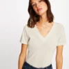 T-shirt Manches Courtes Avec Col En V Ivoire Femme