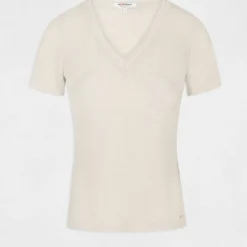 T-shirt Manches Courtes Avec Col En V Ivoire Femme -Morgandetoi Boutique t shirt manches courtes avec col en v ivoire femme vue3 32536300868200203
