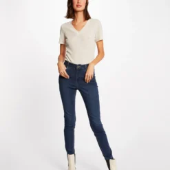 T-shirt Manches Courtes Avec Col En V Ivoire Femme -Morgandetoi Boutique t shirt manches courtes avec col en v ivoire femme vue5 32536300868200203