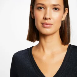 T-shirt Manches Courtes Avec Col En V Marine Femme 9 T-shirt Manches Courtes Avec Col En V Marine Femme -Morgandetoi Boutique t shirt manches courtes avec col en v marine femme vue4 32536300868200301