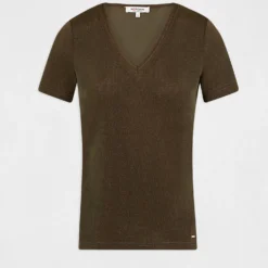 T-shirt Manches Courtes Avec Col En V Taupe Femme 8 T-shirt Manches Courtes Avec Col En V Taupe Femme -Morgandetoi Boutique t shirt manches courtes avec col en v taupe femme vue3 32536300868200707