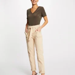 T-shirt Manches Courtes Avec Col En V Taupe Femme 7 T-shirt Manches Courtes Avec Col En V Taupe Femme -Morgandetoi Boutique t shirt manches courtes avec col en v taupe femme vue5 32536300868200707