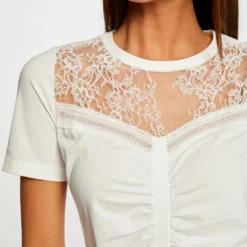 T-shirt Manches Courtes Avec Dentelle Ecru Femme 9 T-shirt Manches Courtes Avec Dentelle Ecru Femme -Morgandetoi Boutique t shirt manches courtes avec dentelle ecru femme vue4 32536300928590201