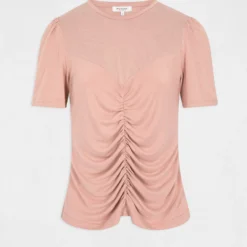 T-shirt Manches Courtes Avec Fronces Vieux Rose Femme -Morgandetoi Boutique t shirt manches courtes avec fronces vieux rose femme vue3 32536300928570507