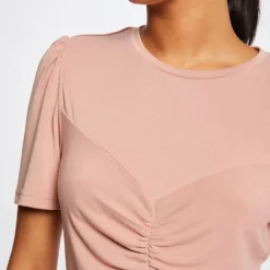 T-shirt Manches Courtes Avec Fronces Vieux Rose Femme -Morgandetoi Boutique t shirt manches courtes avec fronces vieux rose femme vue4 32536300928570507