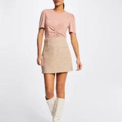 T-shirt Manches Courtes Avec Fronces Vieux Rose Femme -Morgandetoi Boutique t shirt manches courtes avec fronces vieux rose femme vue5 32536300928570507