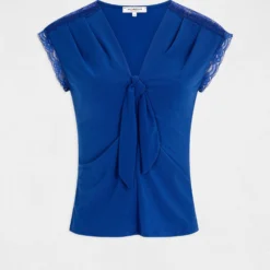 T-shirt Manches Courtes Avec Noeud Bleu Electrique Femme -Morgandetoi Boutique t shirt manches courtes avec noeud bleu electrique femme vue3 32536300954640314