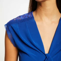 T-shirt Manches Courtes Avec Noeud Bleu Electrique Femme -Morgandetoi Boutique t shirt manches courtes avec noeud bleu electrique femme vue4 32536300954640314