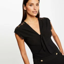 T-shirt Manches Courtes Avec Noeud Noir Femme