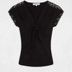 T-shirt Manches Courtes Avec Noeud Noir Femme -Morgandetoi Boutique t shirt manches courtes avec noeud noir femme vue3 32536300954640100