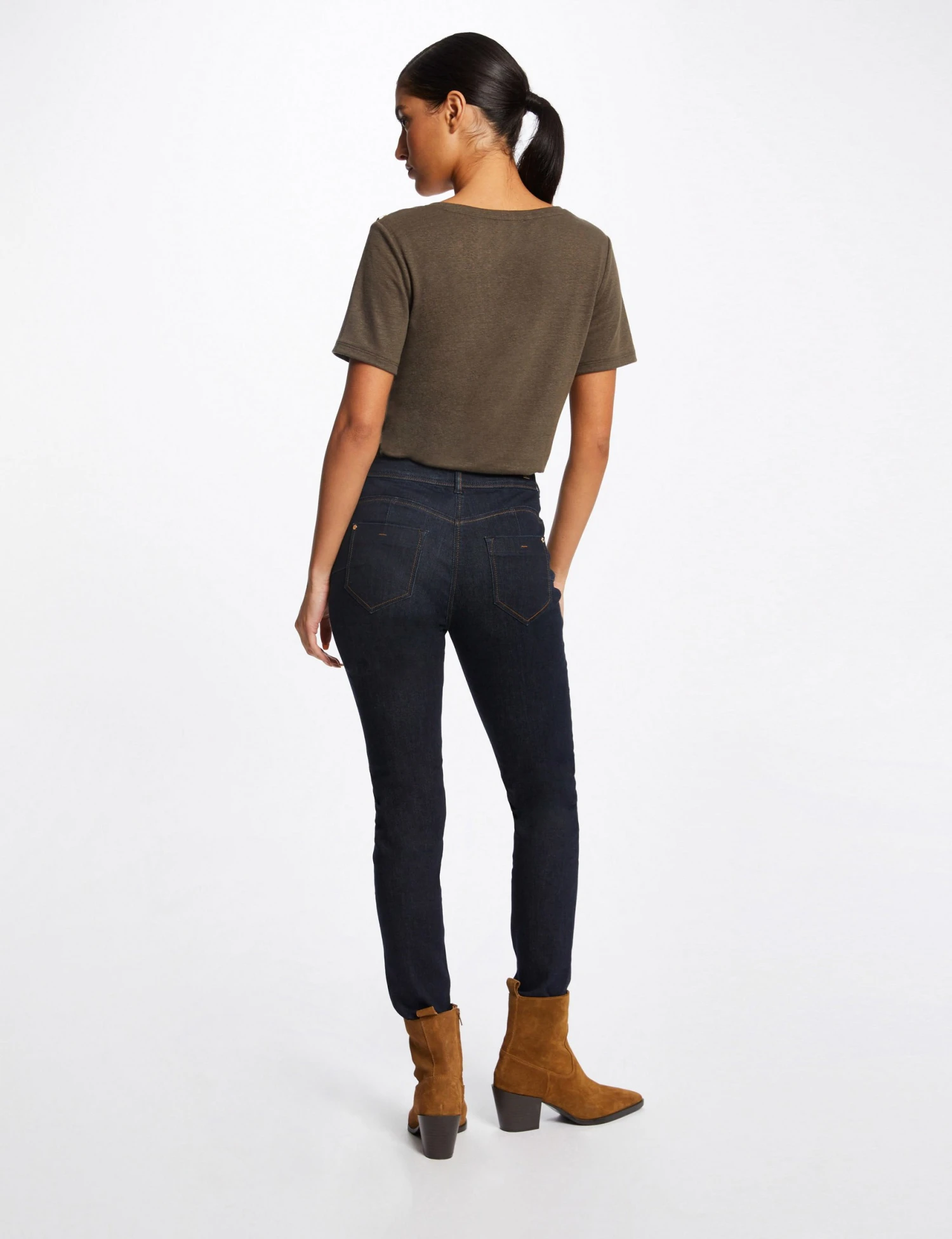 T-shirt Manches Courtes Avec Ornements Vert Kaki Femme 2 T-shirt Manches Courtes Avec Ornements Vert Kaki Femme – Image 2