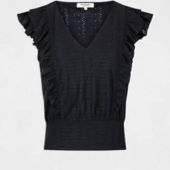 T-shirt Manches Courtes Brodé à Volants Marine Femme 8 T-shirt Manches Courtes Brodé à Volants Marine Femme -Morgandetoi Boutique t shirt manches courtes brode a volants marine femme vue3 32536300967440301