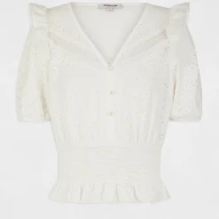 T-shirt Manches Courtes Brodé Ecru Femme -Morgandetoi Boutique t shirt manches courtes brode ecru femme vue3 32536300945890201