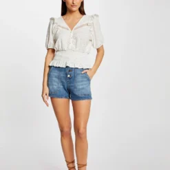 T-shirt Manches Courtes Brodé Ecru Femme -Morgandetoi Boutique t shirt manches courtes brode ecru femme vue5 32536300945890201