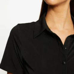 T-shirt Manches Courtes Col à Revers Noir Femme -Morgandetoi Boutique t shirt manches courtes col a revers noir femme vue4 32536300968980100